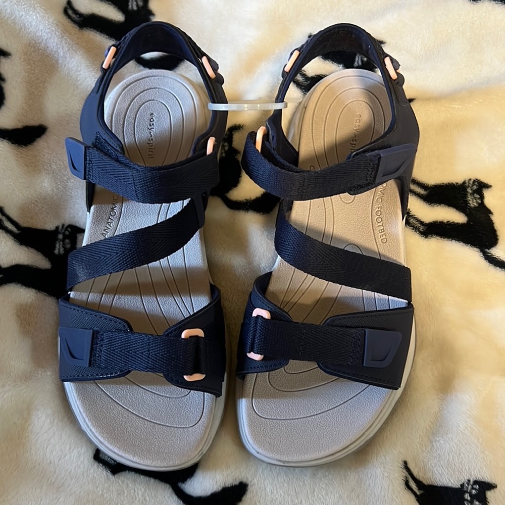 Easy Spirit Size 9 Wide Womens Sandals Waterproof Blue Anatomic Footbed NWOB